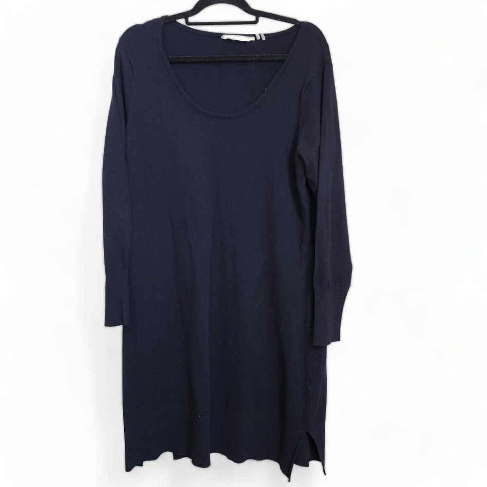 Soft Surroundings Knit Shift Dress Size Large Tall Long Sleeves Navy‎ Blue